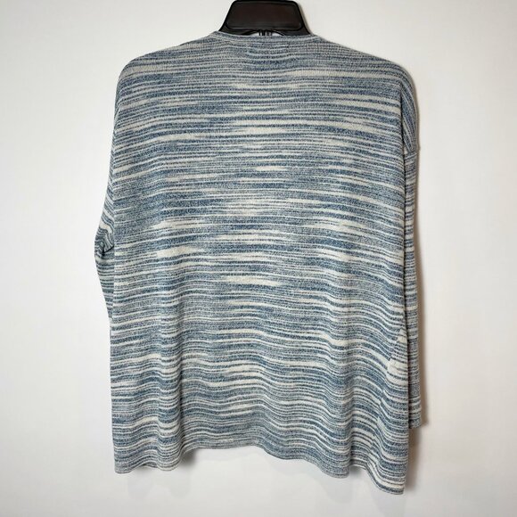 Ellen Tracy Gray Striped Drape Front Knit Cardigan Sweater L Womens Open Front - Picture 7 of 8